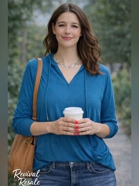 Micheal Kors Silky Soft Teal Wrap-Front Blouse – Long Sleeve, Sz S Casual Chic